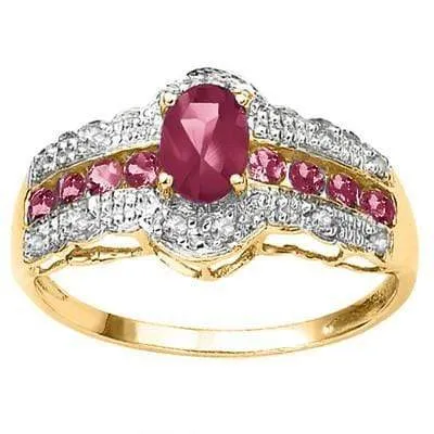 CLOSEOUT OFFER: 0.92 CT GENUINE RUBY & 24 PCS DIAMOND 10KT SOLID YELLOW GOLD RING