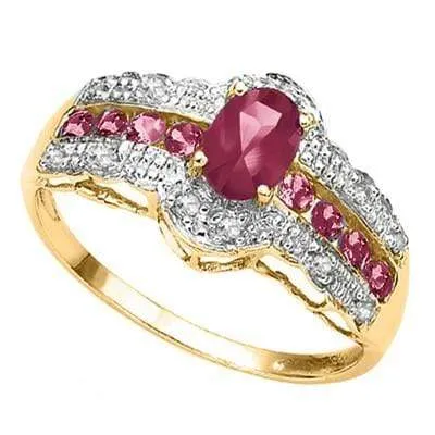 CLOSEOUT OFFER: 0.92 CT GENUINE RUBY & 24 PCS DIAMOND 10KT SOLID YELLOW GOLD RING