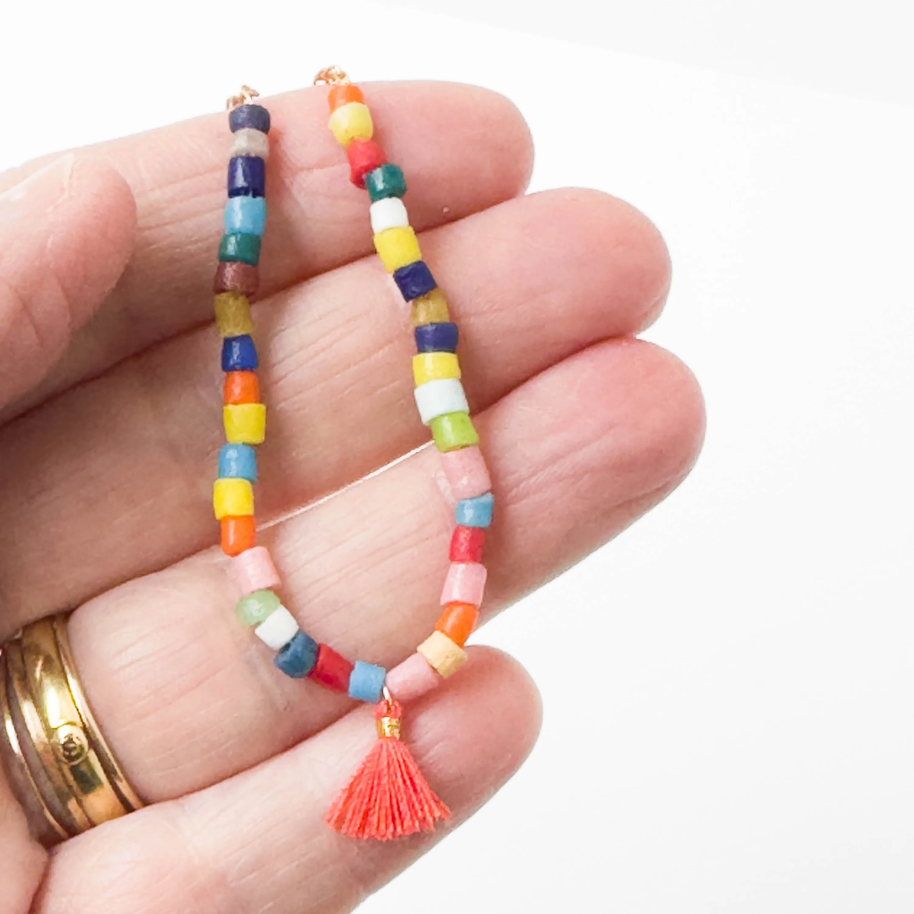 Colorful Fair Trade Recycled Seed Bead Necklace