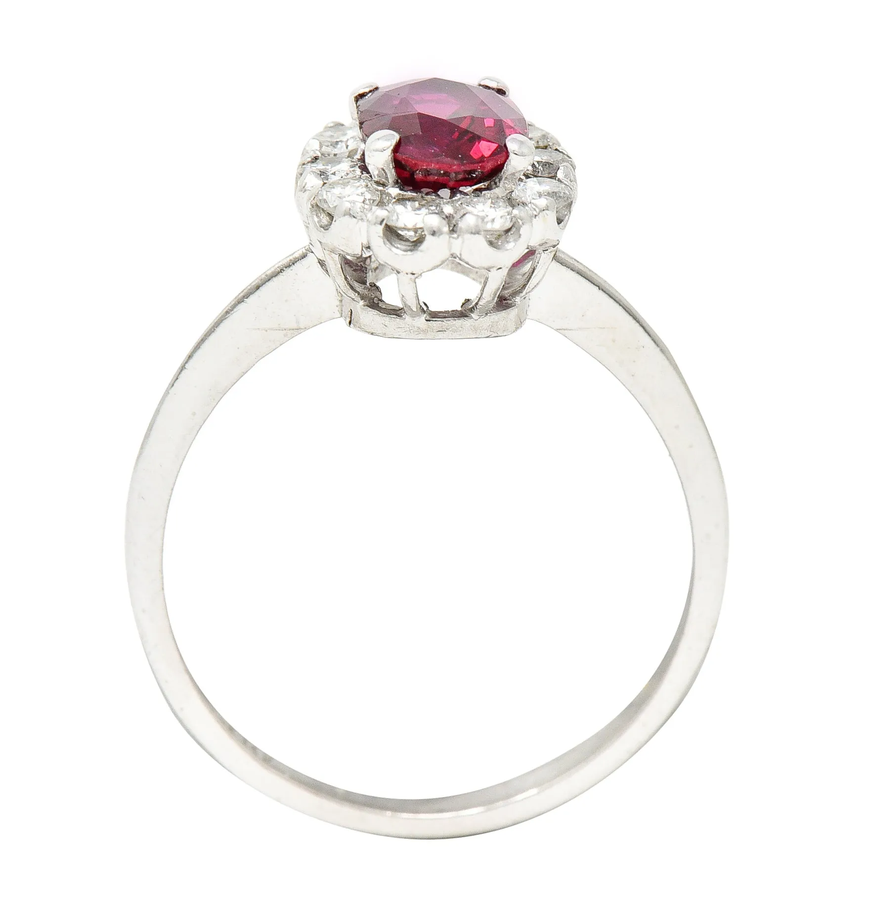 Contemporary 1.08 CTW Diamond 18 Karat White Gold Ruby Cluster Halo Ring