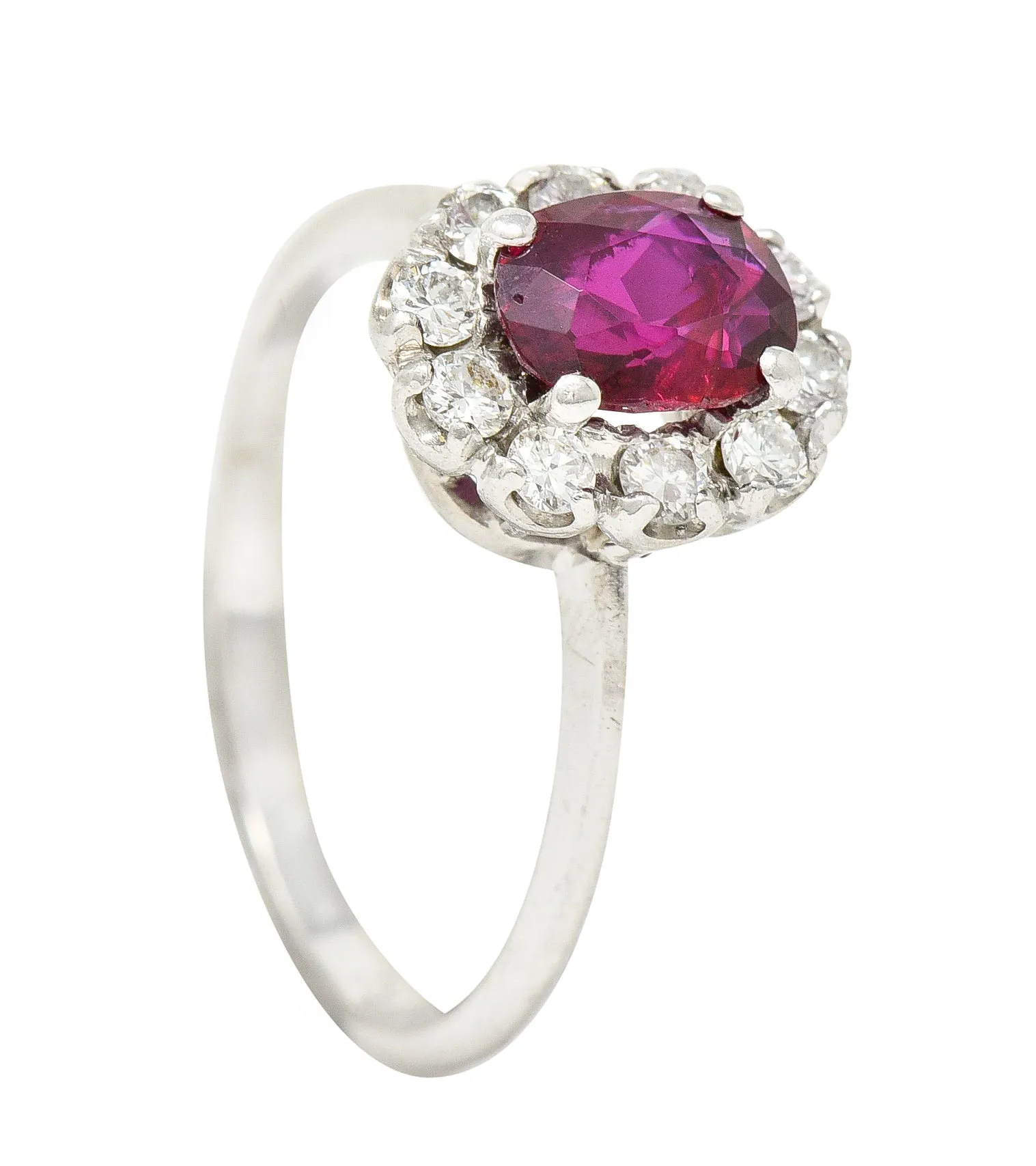 Contemporary 1.08 CTW Diamond 18 Karat White Gold Ruby Cluster Halo Ring