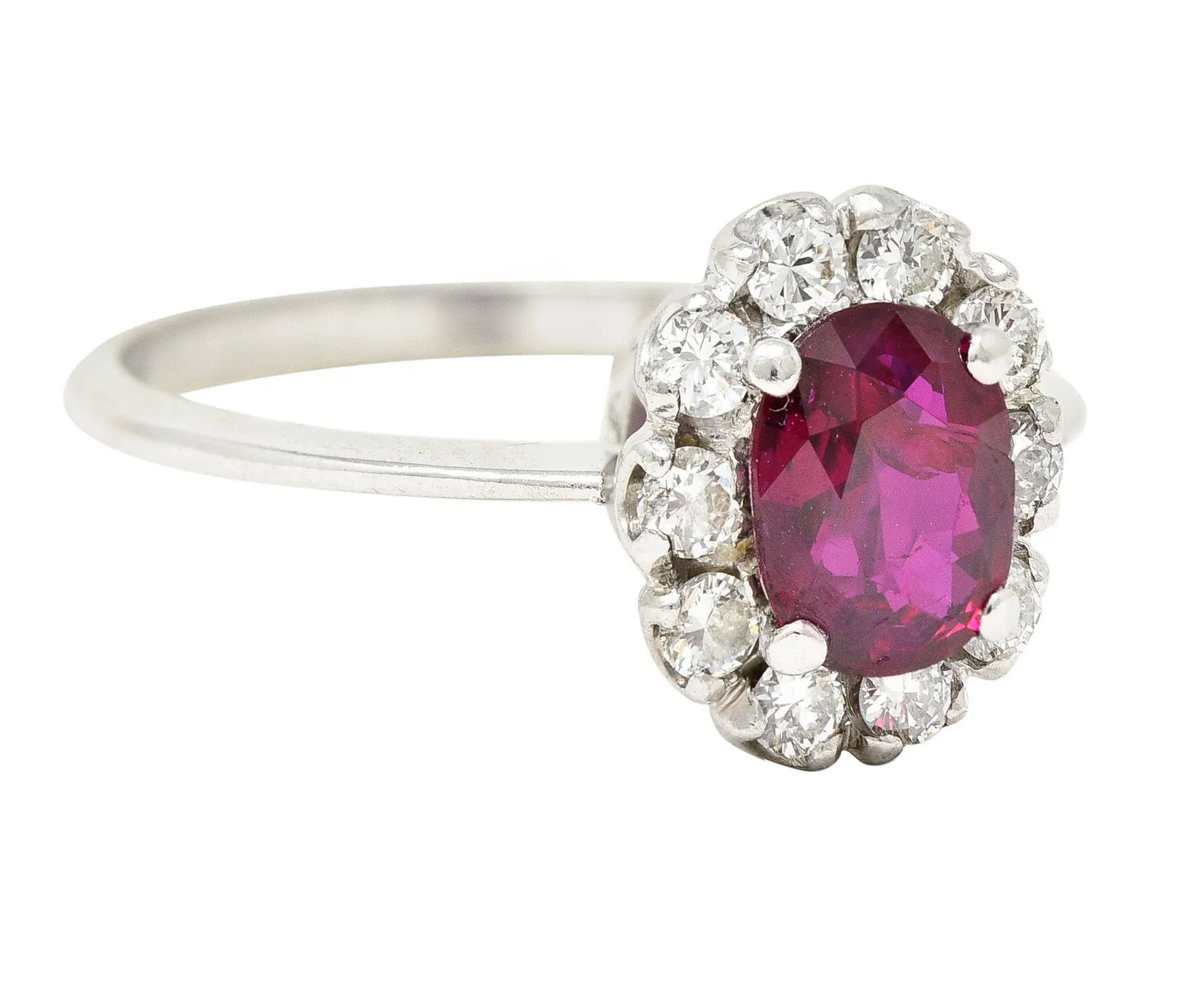 Contemporary 1.08 CTW Diamond 18 Karat White Gold Ruby Cluster Halo Ring