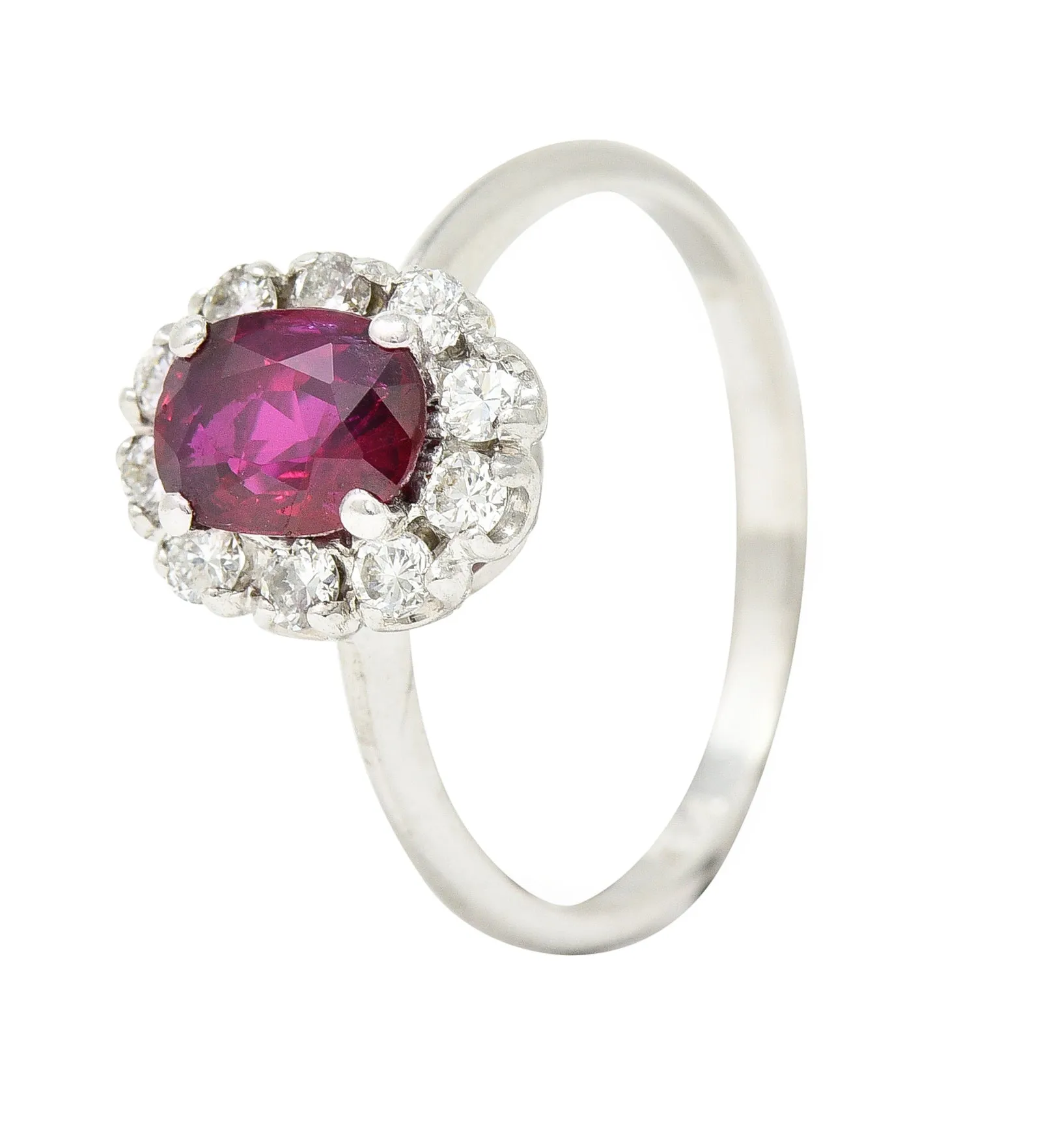 Contemporary 1.08 CTW Diamond 18 Karat White Gold Ruby Cluster Halo Ring