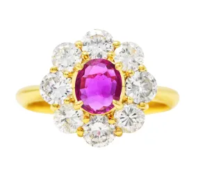 Contemporary 1.86 CTW Ruby Diamond 18 Karat Yellow Gold Cluster Ring