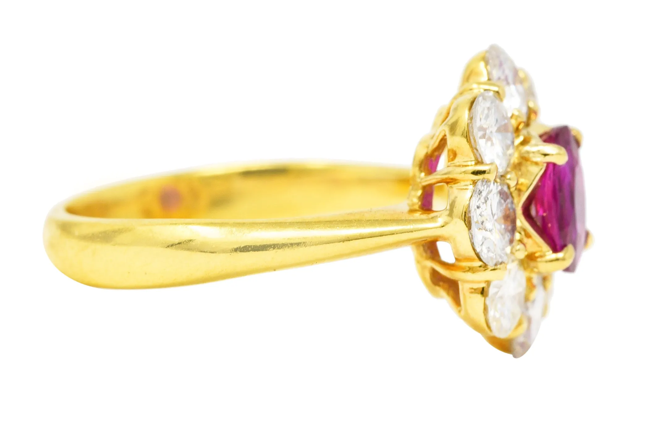 Contemporary 1.86 CTW Ruby Diamond 18 Karat Yellow Gold Cluster Ring