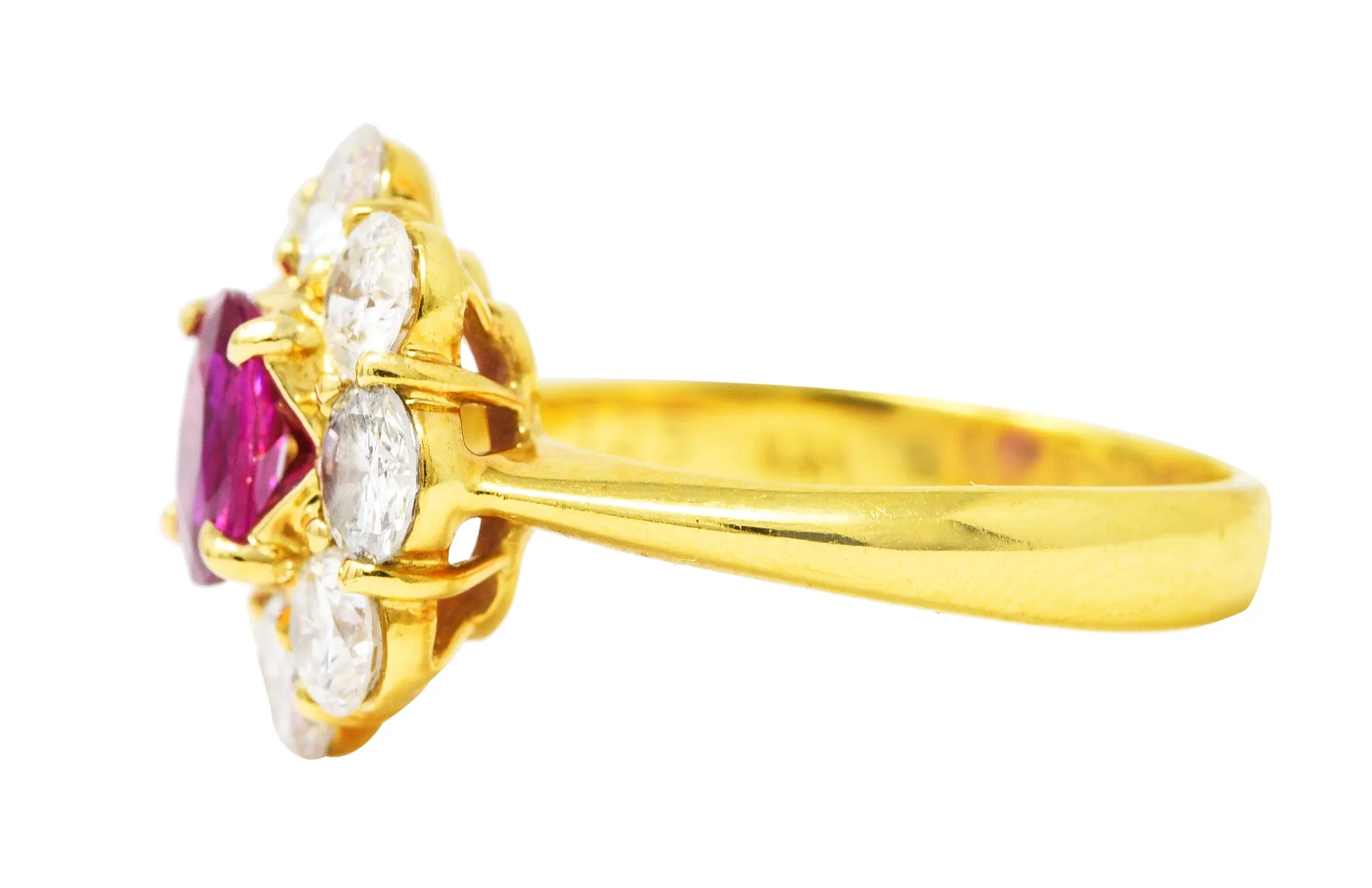 Contemporary 1.86 CTW Ruby Diamond 18 Karat Yellow Gold Cluster Ring