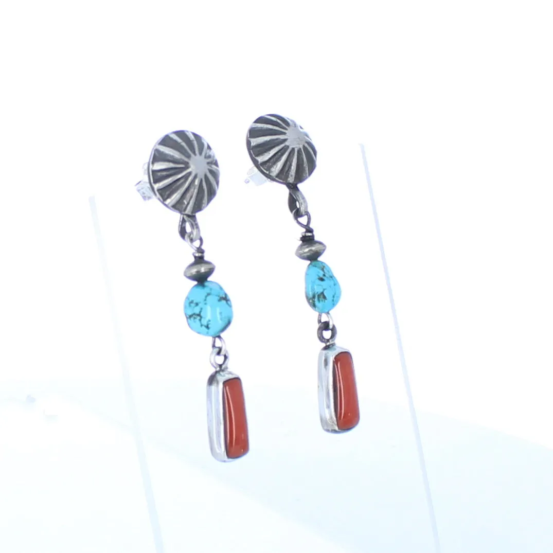 CORAL and TURQUOISE EARRINGS Frieda Kahlo Inspired Handmade