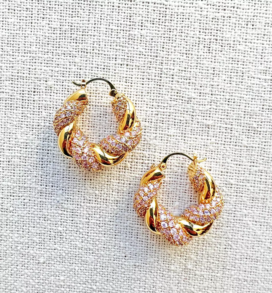 Croissant Hoops, Pink Sparkle