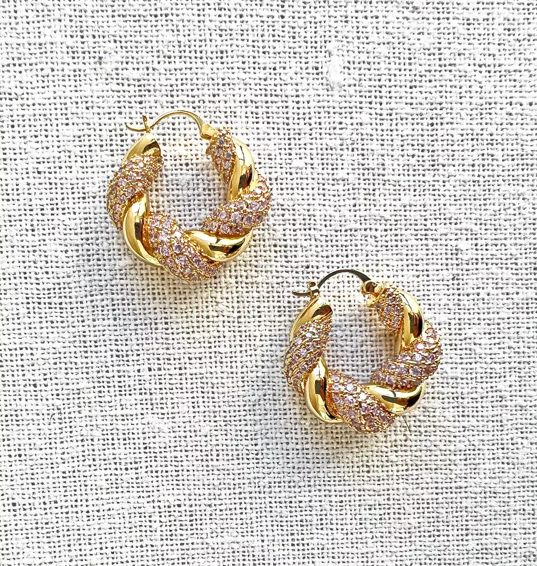 Croissant Hoops, Pink Sparkle