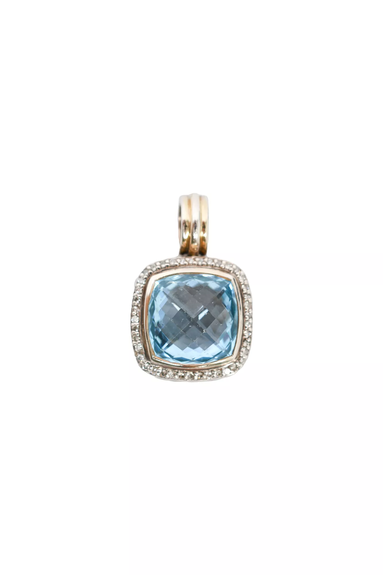 David Yurman Sterling Silver Pave Diamond 14mm Blue Topaz Albion Pendant