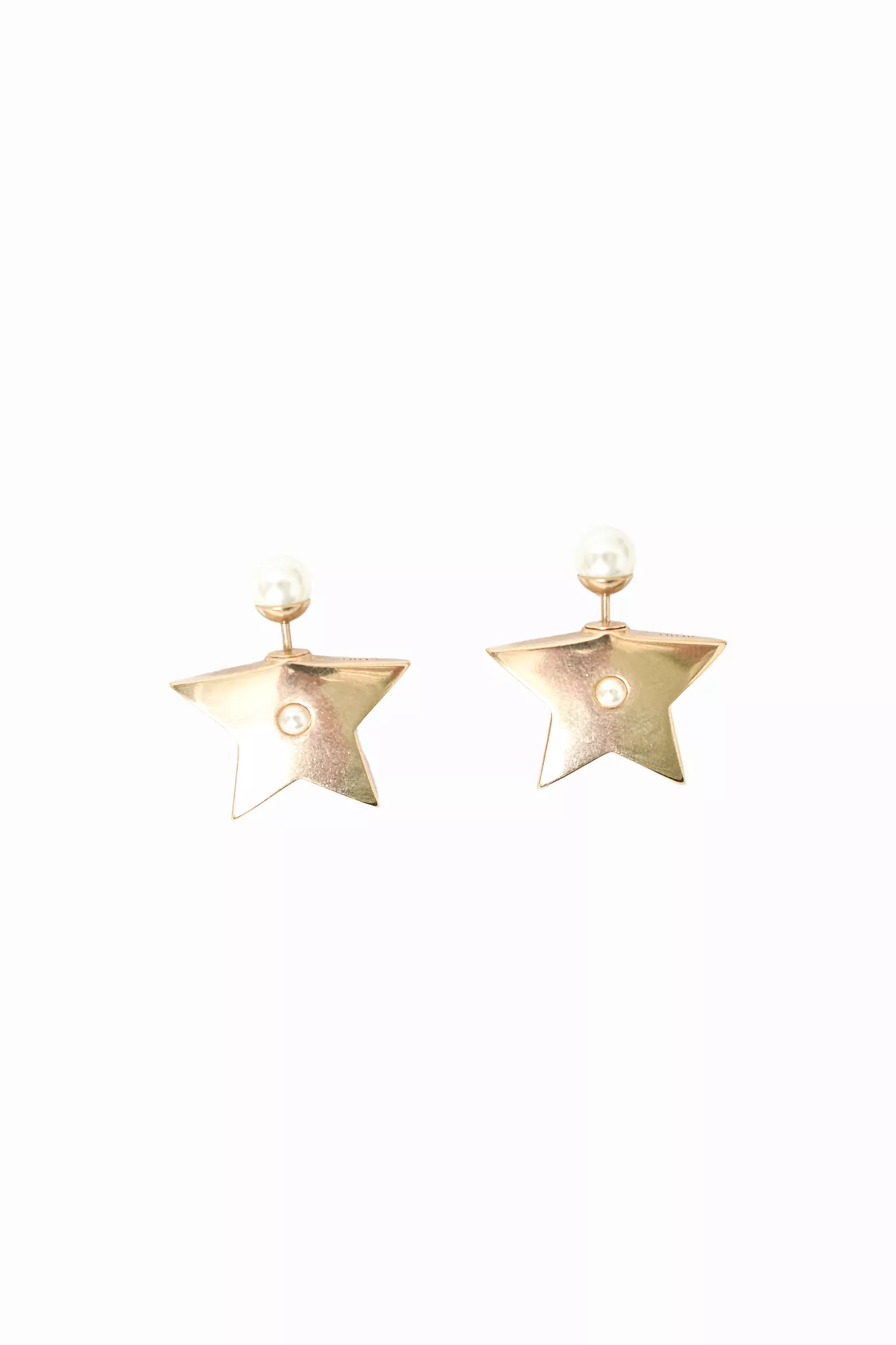 Dior Faux Pearl Tribales Stud Earrings w/ Crystal Embellished Star Detailing