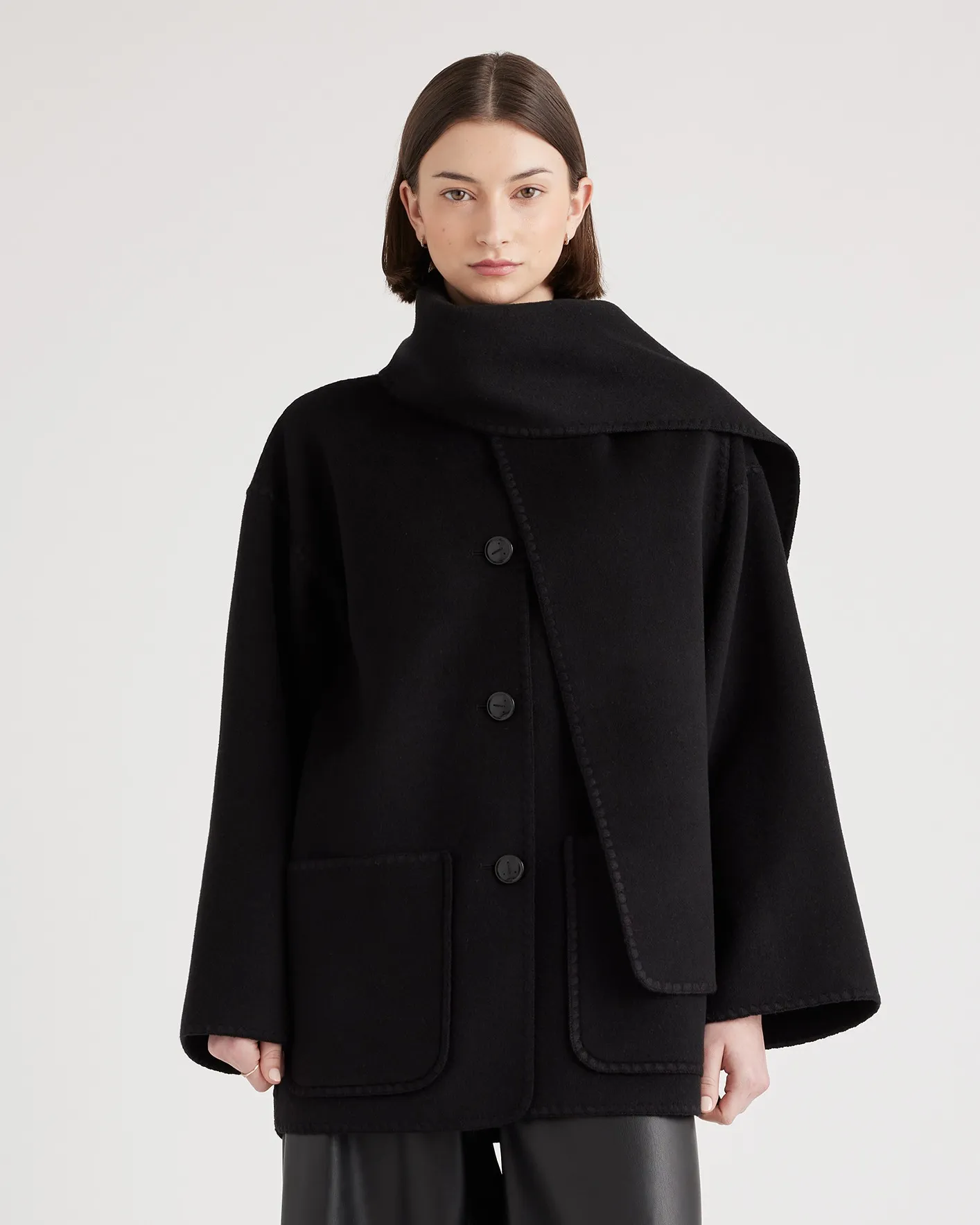 Double-Faced Merino Wool Scarf Coat 