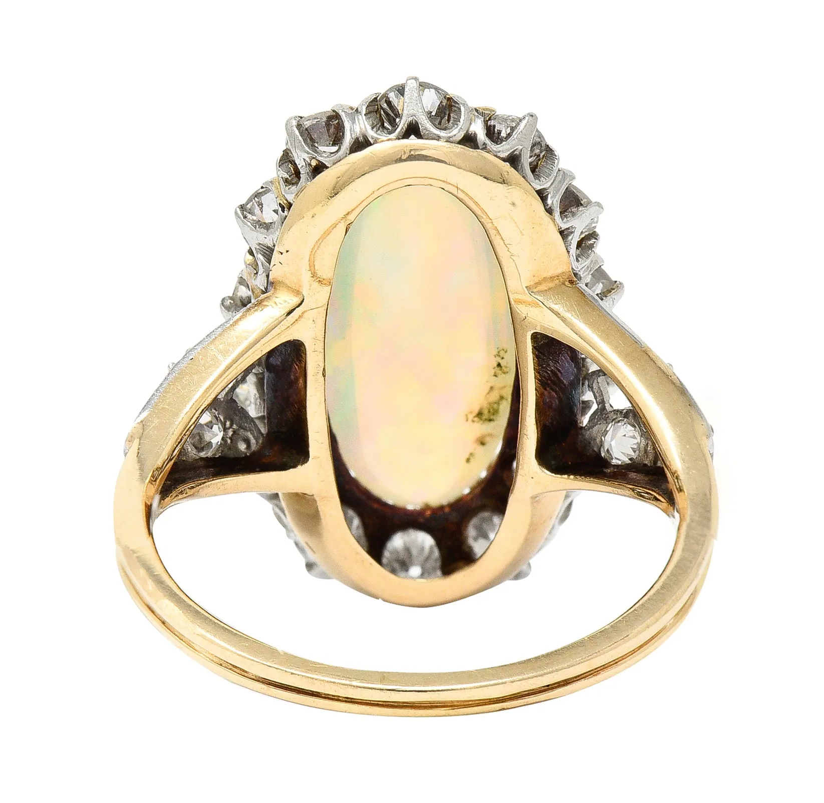 Edwardian Jelly Opal Diamond Platinum-Topped 14 Karat Gold Cluster Ring