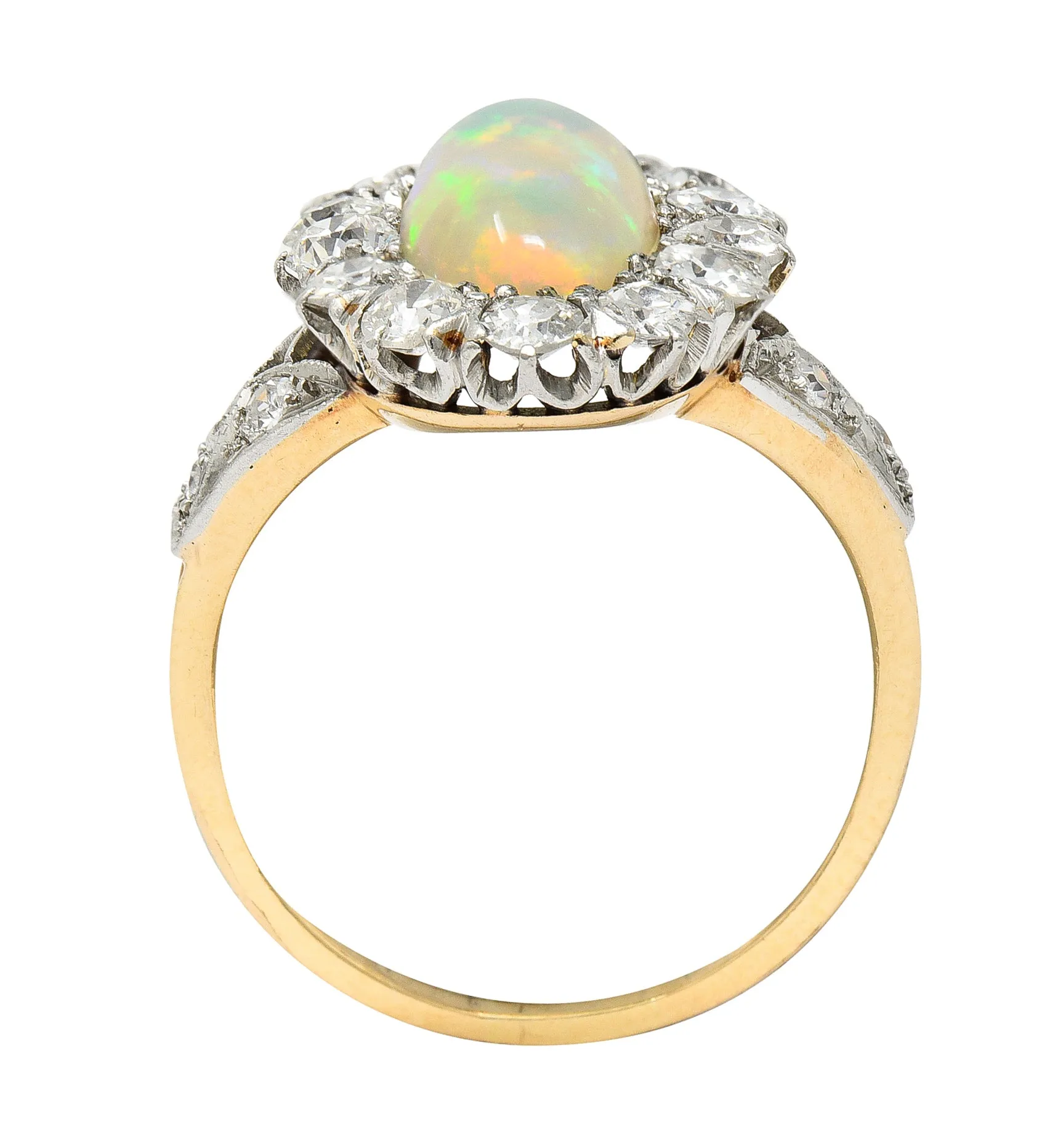 Edwardian Jelly Opal Diamond Platinum-Topped 14 Karat Gold Cluster Ring