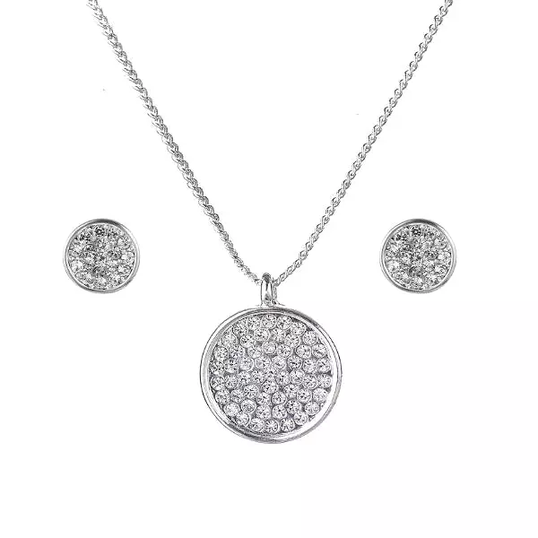 Elegant Crystal Disc Pendant and Earrings Set