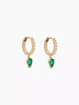 Emerald Water Drop Goddess Hoops