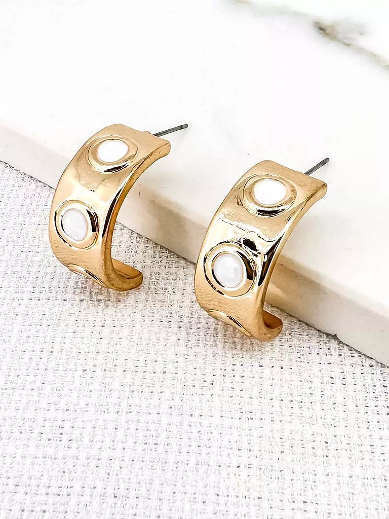 Envy Hoop Disc Earrings - Gold & Ivory