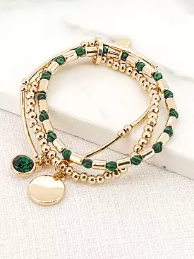 Envy Triple Beaded Charm Bracelet - Gold & Green