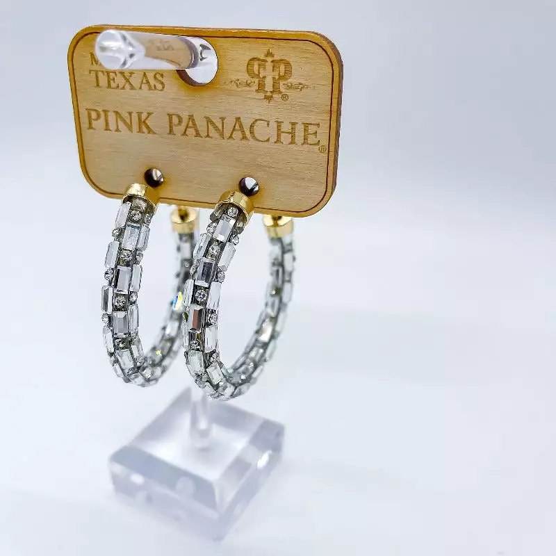 Fancy Bling Baguette Hoop Earrings