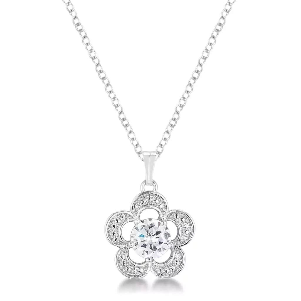 Flower Cubic Zirconia Pendant Necklace