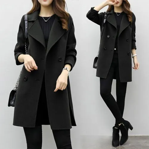 Foreign Trade Explosion 2022 Autumn And Winter New Coat Woolen Coat Women's Mid-length Cocoon Shaped Double Breasted Woolen 