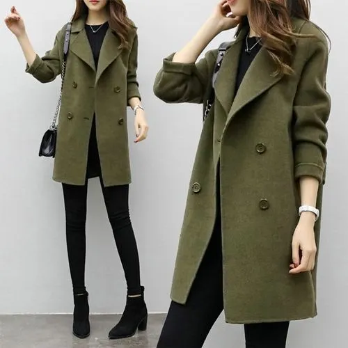 Foreign Trade Explosion 2022 Autumn And Winter New Coat Woolen Coat Women's Mid-length Cocoon Shaped Double Breasted Woolen 