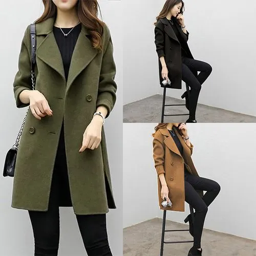 Foreign Trade Explosion 2022 Autumn And Winter New Coat Woolen Coat Women's Mid-length Cocoon Shaped Double Breasted Woolen 