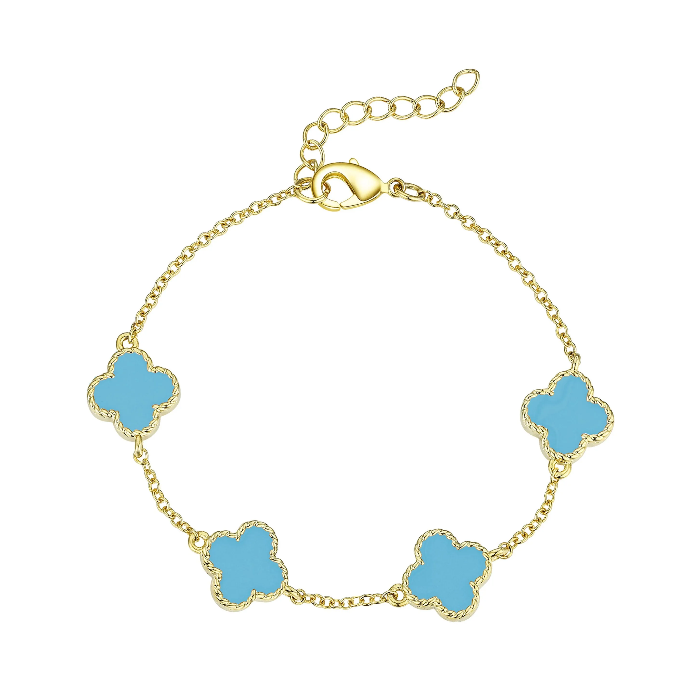 Four Leaf Clover Link Bracelet - Turquoise