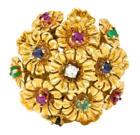 French Place Vendme 0.35 CTW Sapphire Emerald Ruby Diamond 18 Karat Yellow Gold Vintage Tremblant Flower Ring