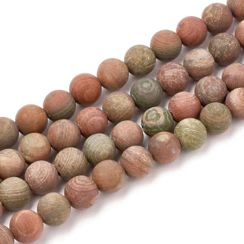 Gemstone Beads, Red Rainbow Jasper, Natural, Frosted, Round, 8mm