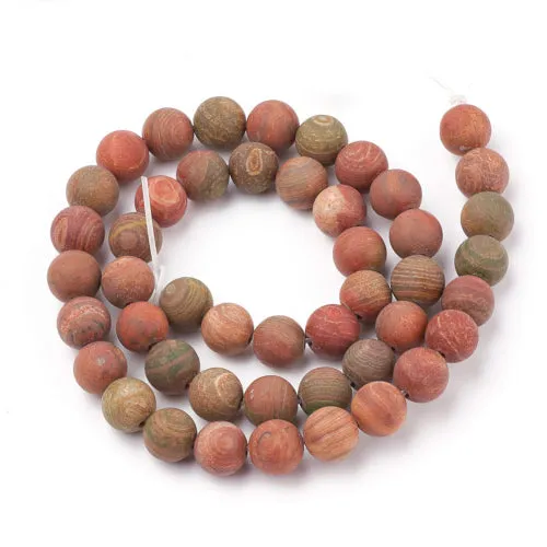 Gemstone Beads, Red Rainbow Jasper, Natural, Frosted, Round, 8mm