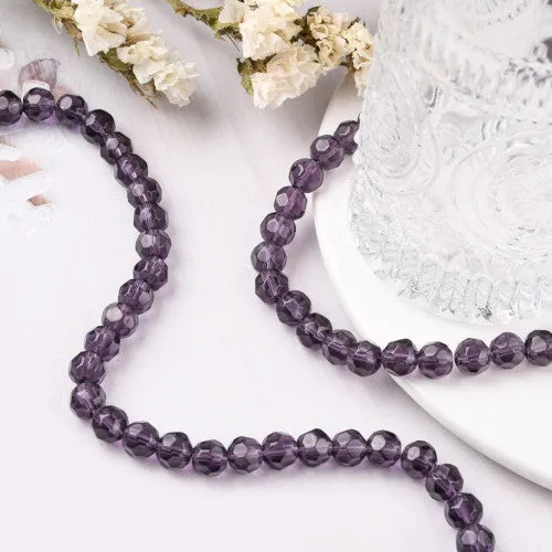 Glass Beads, Round, Faceted, Amethyst, 8mm