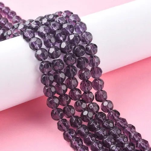 Glass Beads, Round, Faceted, Amethyst, 8mm