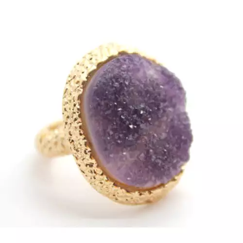 Gold And Amethyst Druzy Stretch Ring