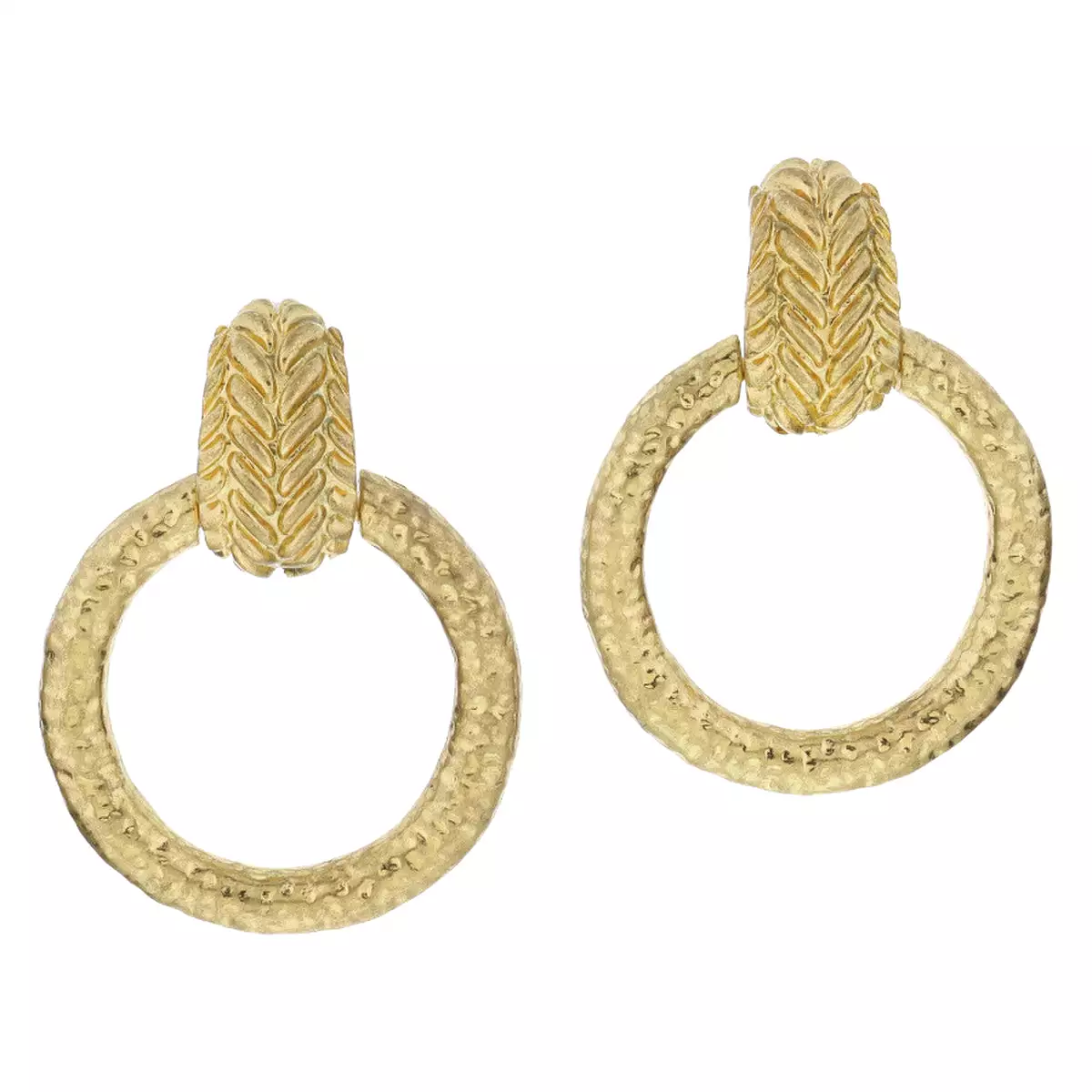 Gold Braided Texture Wide Loop & Hammered Hoop Earrings