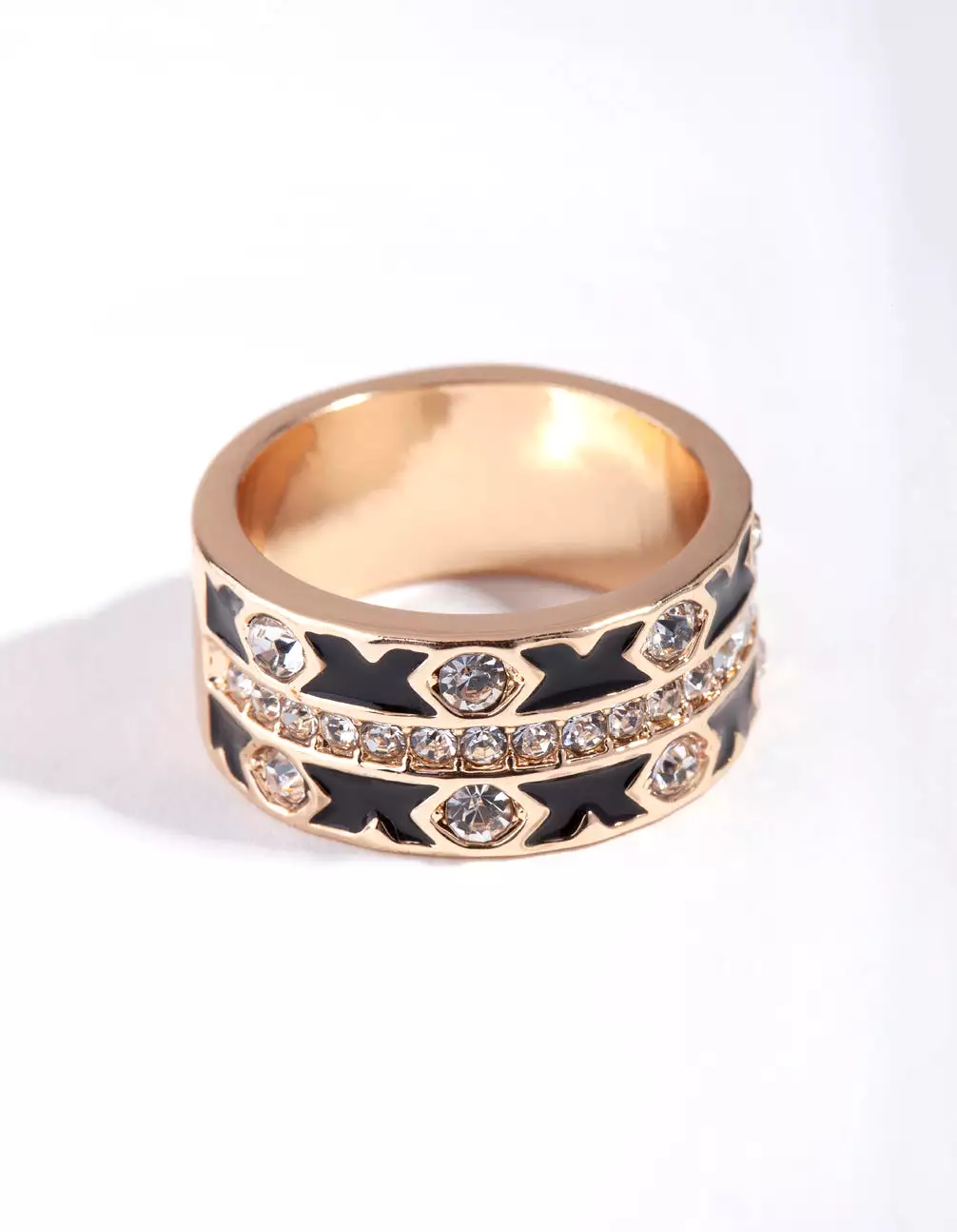 Gold Cross Enamel Diamante Ring