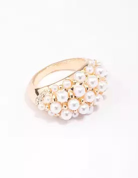 Gold Domed Pearl Ring