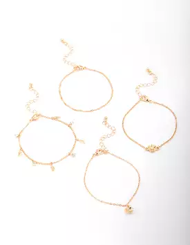 Gold Leaf Charm Bracelet 4-Pack