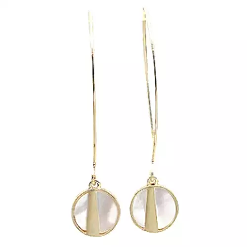 Gold Mother Of Pearl Long Hoop Earrings