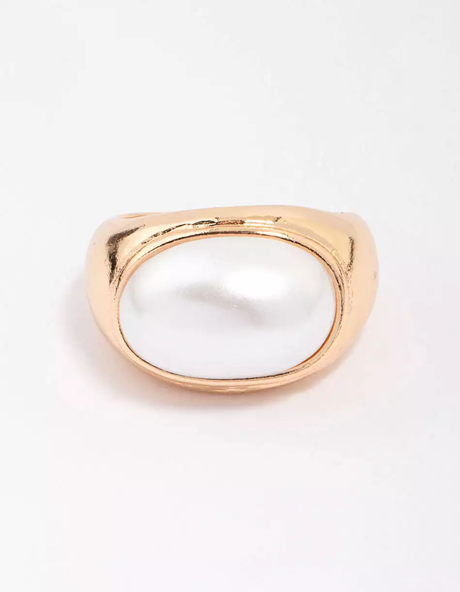 Gold Oval Pearl Chunky Cocktail Ring