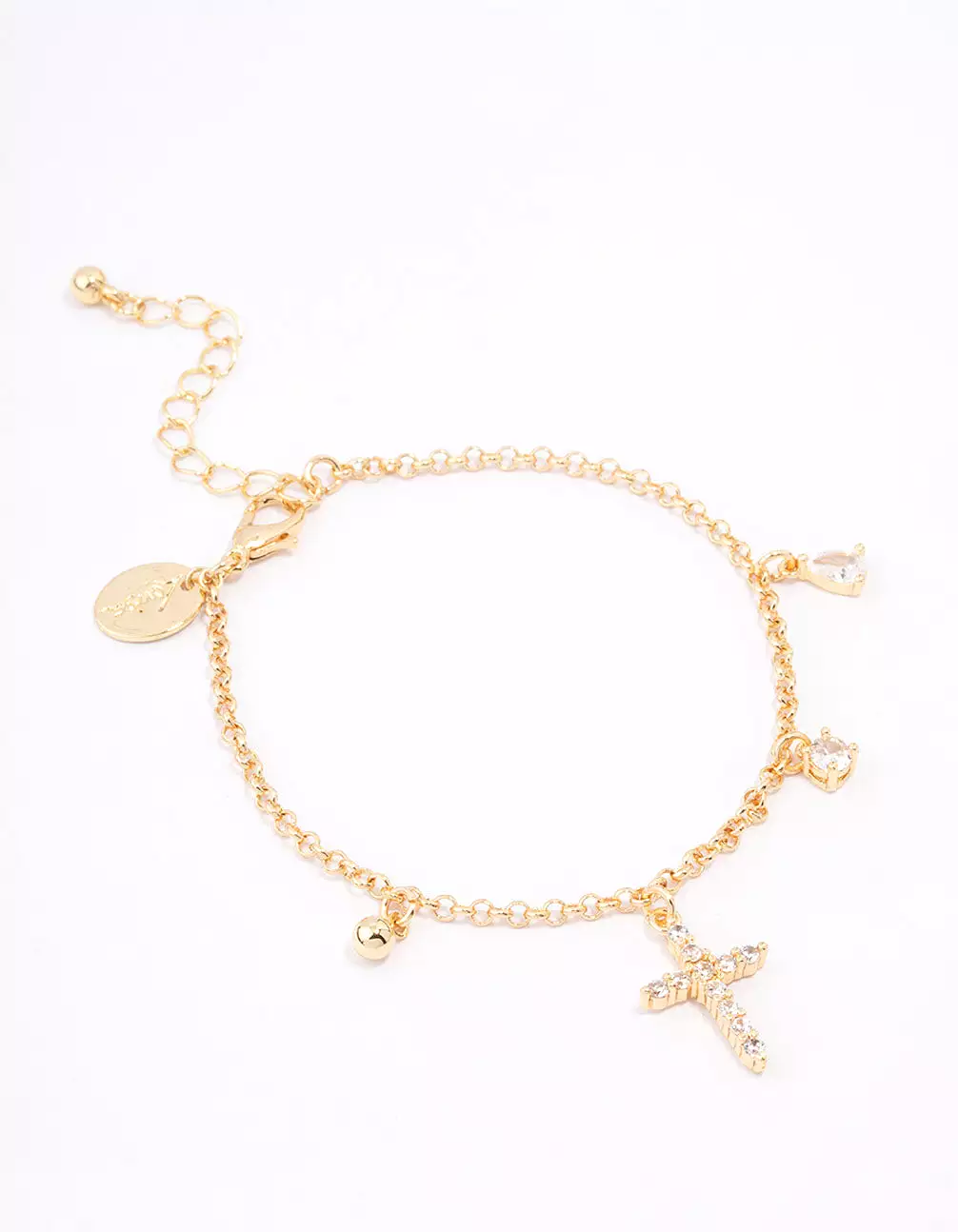 Gold Plated Cubic Zircona Cross Charm Bracelet