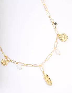 Gold Plated Freshwater Pearl Semi-Precious Charm Necklace