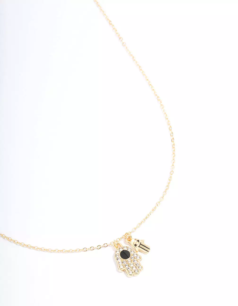 Gold Plated Hamsa Charm Cubic Zirconia Necklace