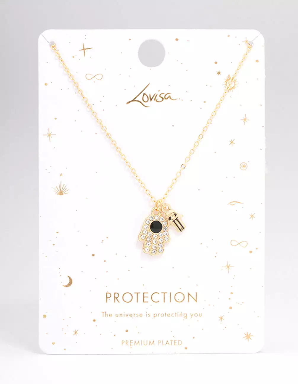 Gold Plated Hamsa Charm Cubic Zirconia Necklace