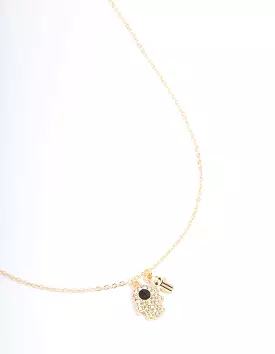 Gold Plated Hamsa Charm Cubic Zirconia Necklace