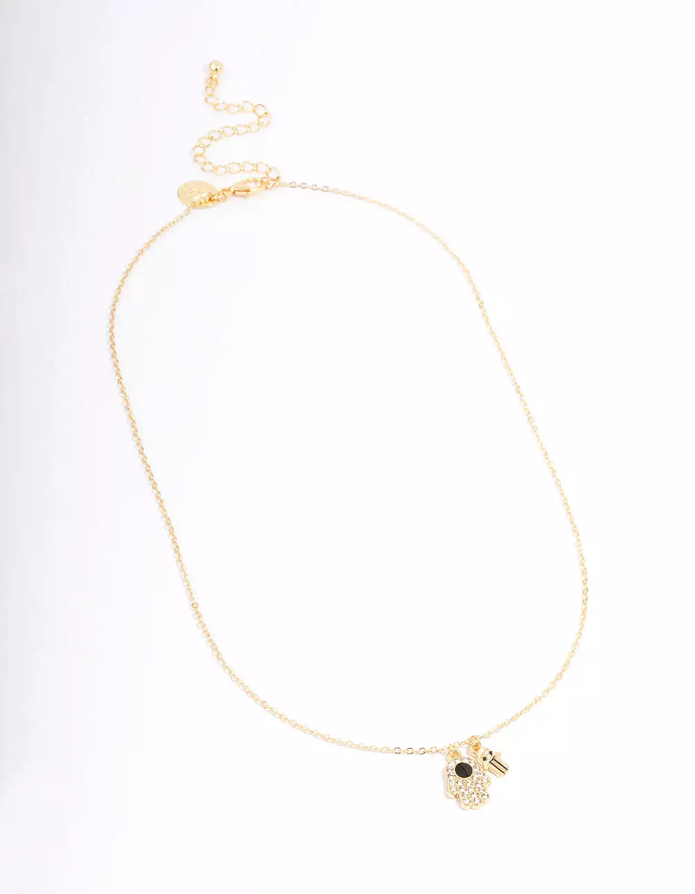 Gold Plated Hamsa Charm Cubic Zirconia Necklace