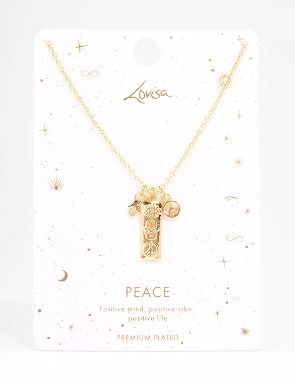 Gold Plated Peace Tab Charm Pendant Necklace