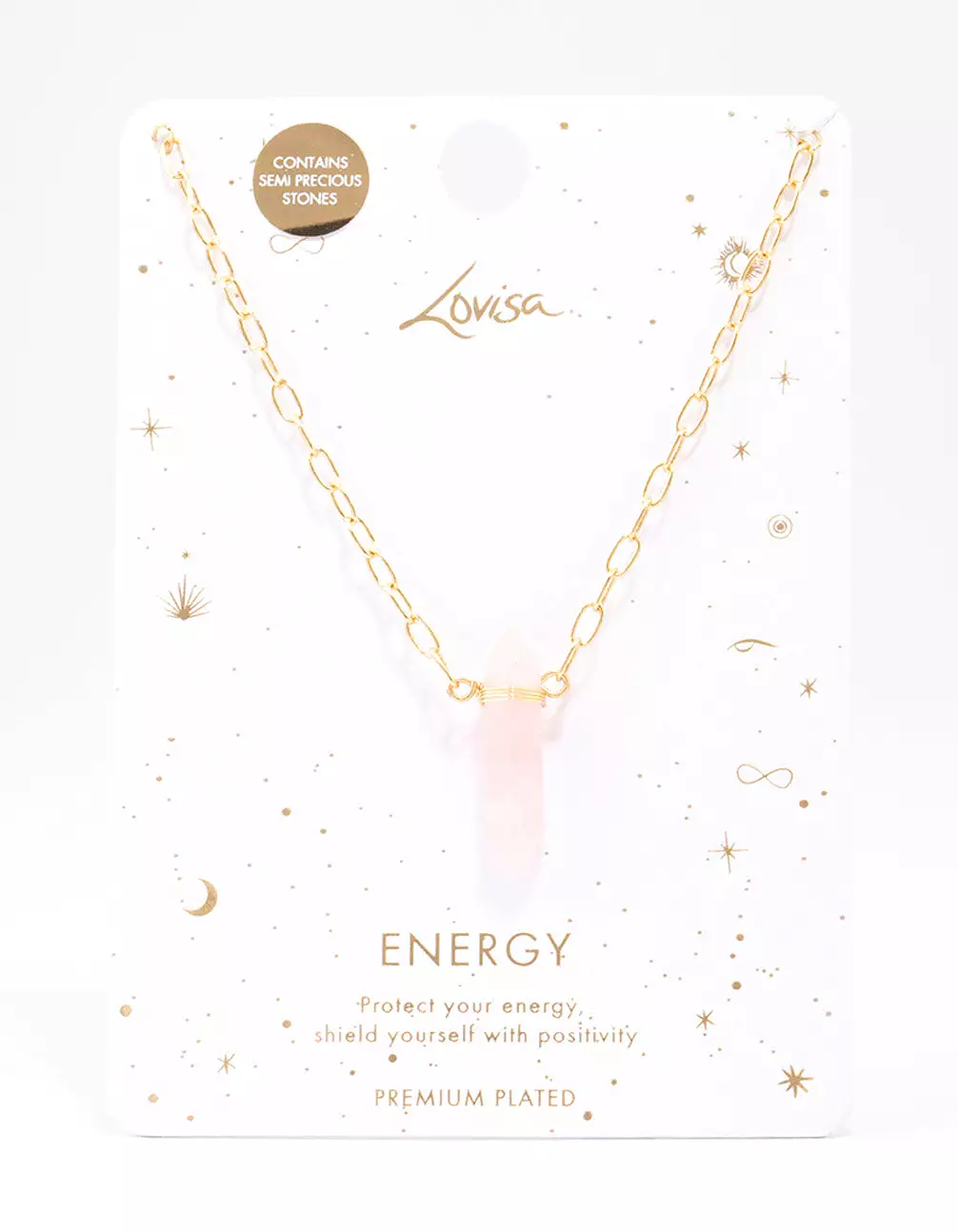 Gold Plated Rose Quartz Pointed Pendant Necklace