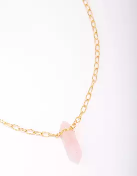 Gold Plated Rose Quartz Pointed Pendant Necklace