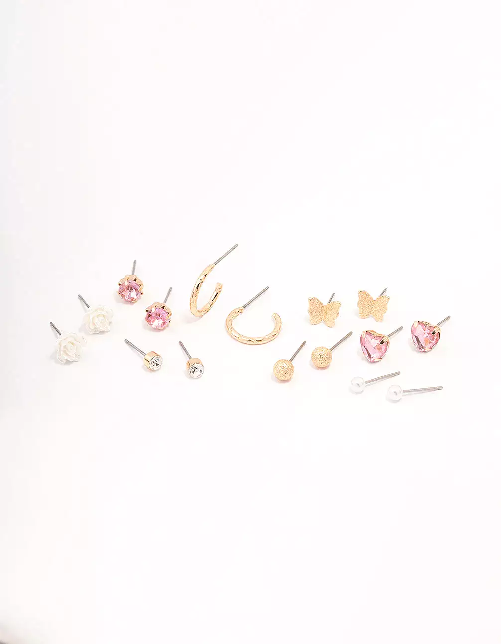 Gold Rose & Butterfly Earring 8-Pack